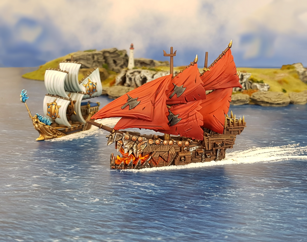 Armada painted Basilean and Orc ship
