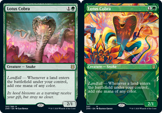 Zendikar Rising standard vs showcase frame