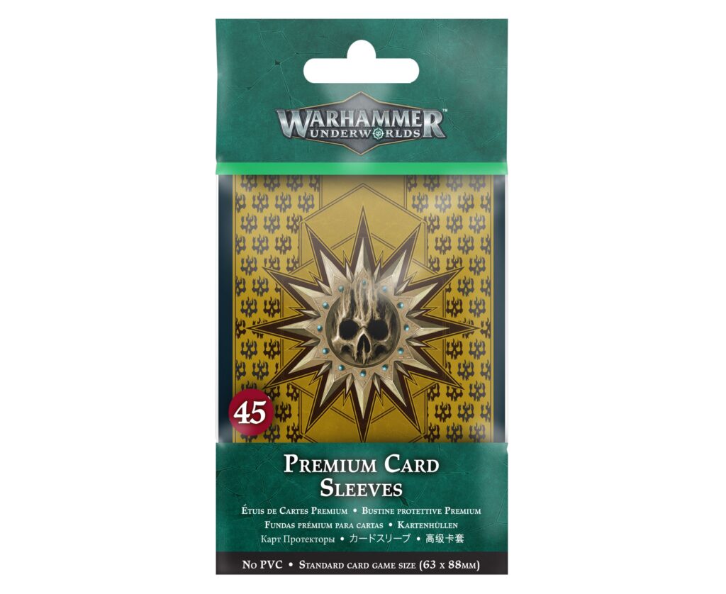 Warhammer Underworlds Premium Card Sleeves packaging.  45 sleeves per pack; 15 for Objective and 30 for Power.
