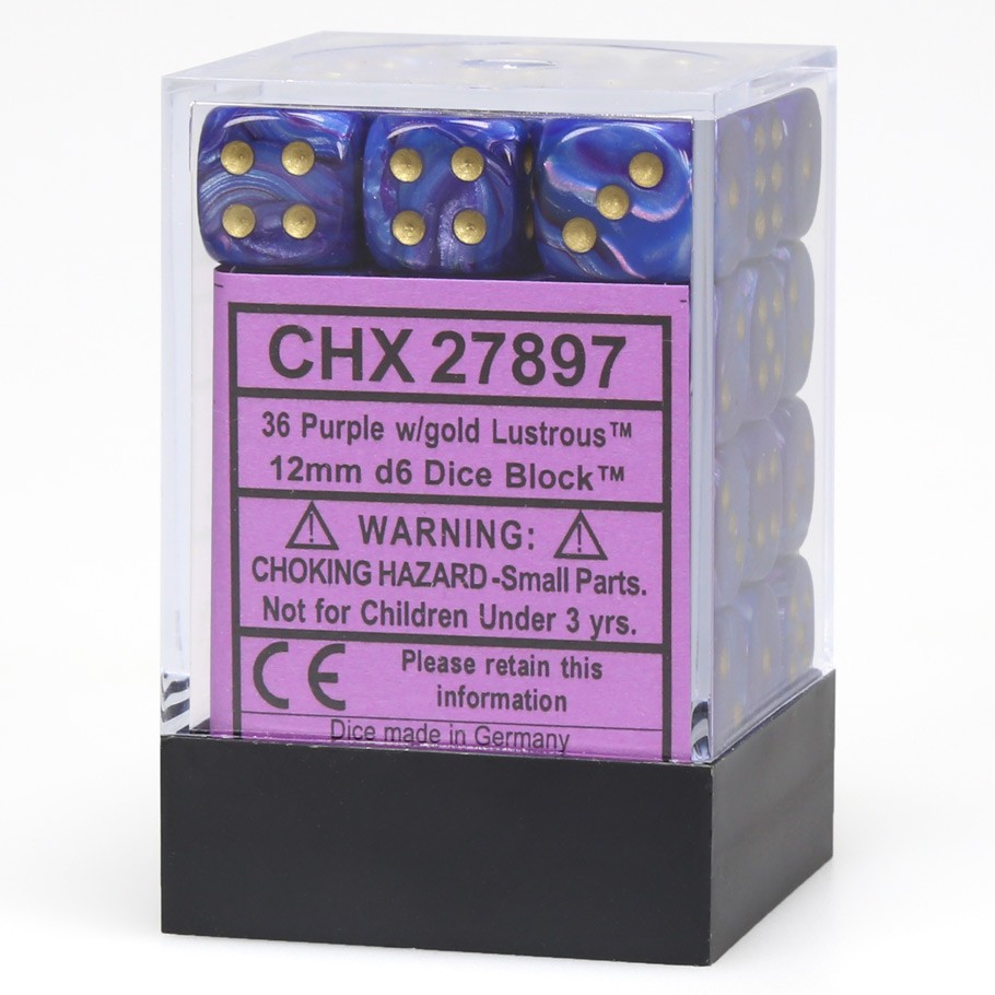 CHESSEX LUSTROUS Purple/oro w6 12mm SET DI DADI chx27897 